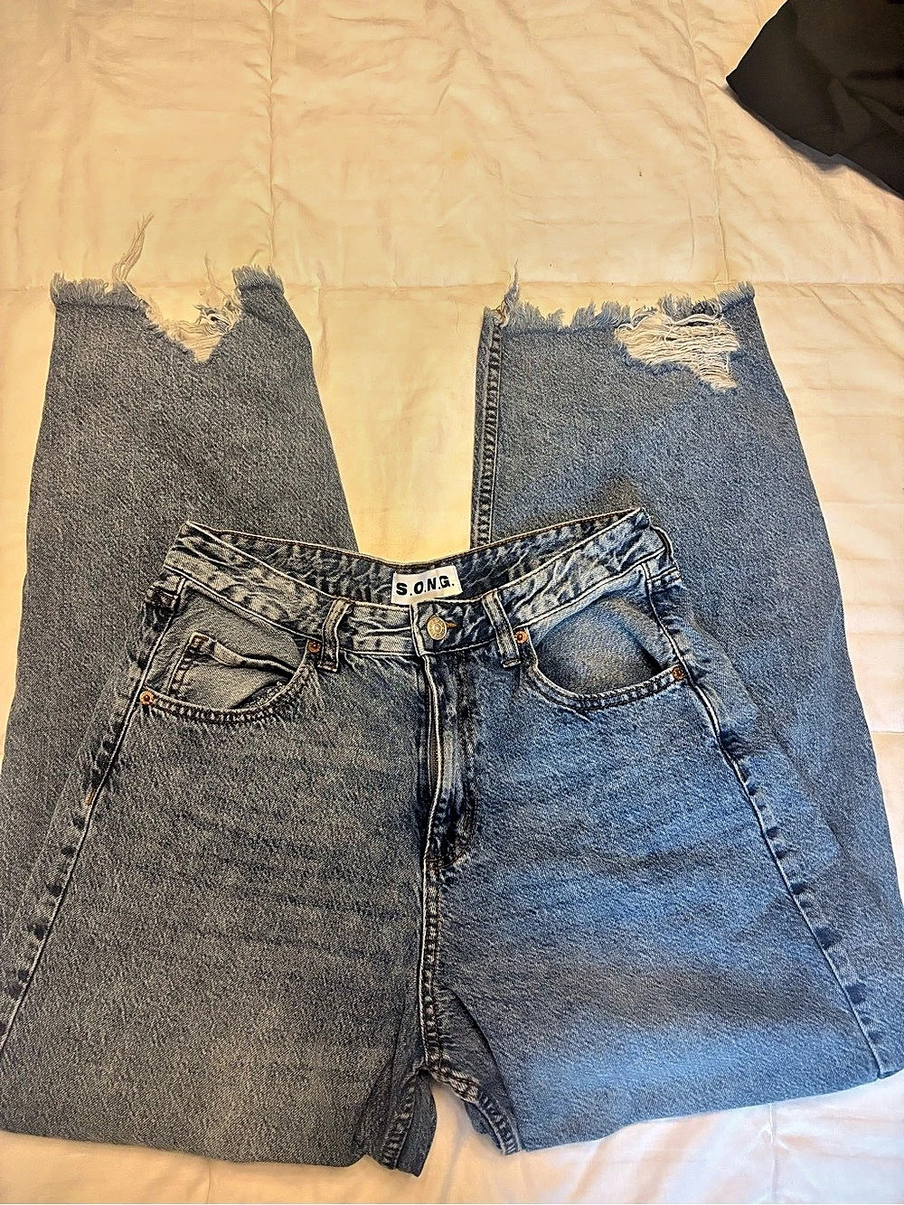 S.O.N.G. 7/28 Boyfriend Distressed barrel Jeans Waist 7/28 Blue